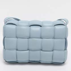 Pre Owned Bottega Veneta Light Blue Leather Cassette Padded Shoulder Bag