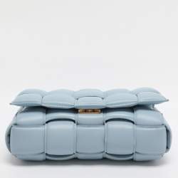 Pre Owned Bottega Veneta Light Blue Leather Cassette Padded Shoulder Bag