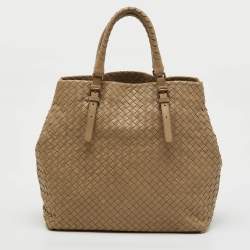Pre Owned Bottega Veneta Beige Intrecciato Leather Medium Cesta Tote