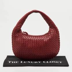 Pre Owned Bottega Veneta Red Intrecciato Leather Small Veneta Hobo