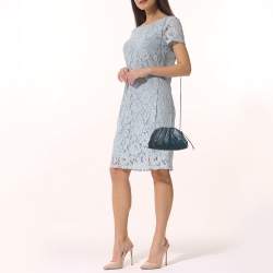 Pre Owned Bottega Veneta Blue Leather Mini The Pouch Bag
