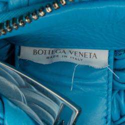 Pre Owned Bottega Veneta Blue Paper Calfskin Intrecciato Banana Hobo Bag
