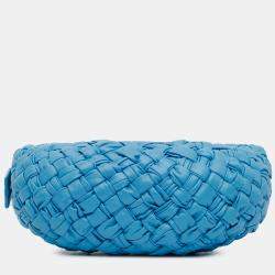 Pre Owned Bottega Veneta Blue Paper Calfskin Intrecciato Banana Hobo Bag