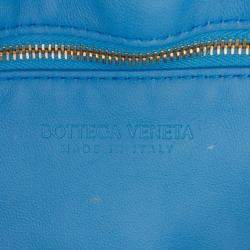 Pre Owned Bottega Veneta Blue Nappa Intrecciato Padded Chain Cassette Satchel