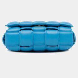 Pre Owned Bottega Veneta Blue Nappa Intrecciato Padded Chain Cassette Satchel