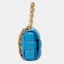 Pre Owned Bottega Veneta Blue Nappa Intrecciato Padded Chain Cassette Satchel