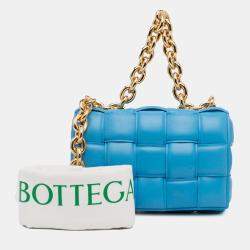 Pre Owned Bottega Veneta Blue Nappa Intrecciato Padded Chain Cassette Satchel