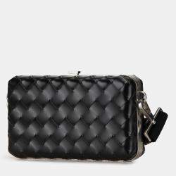 Pre Owned Bottega Veneta Black Spazzolato Intrecciato Box Messenger Bag