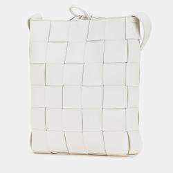 Pre Owned Bottega Veneta White Nappa Intrecciato Cassette Messenger
