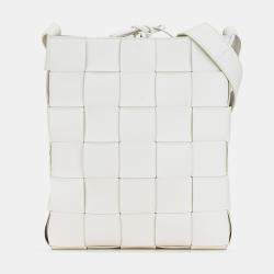 Pre Owned Bottega Veneta White Nappa Intrecciato Cassette Messenger