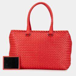Pre Owned Bottega Veneta Red Nappa Intrecciato Brick Tote