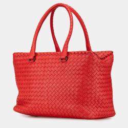 Pre Owned Bottega Veneta Red Nappa Intrecciato Brick Tote