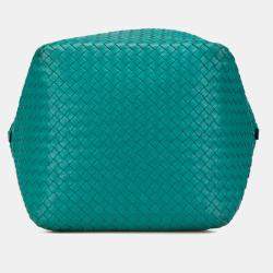 Pre Owned Bottega Veneta Blue Nappa Intrecciato Cube Shoulder Bag