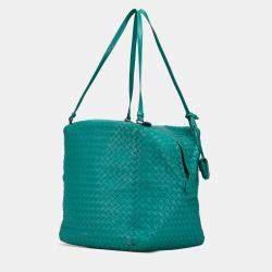 Pre Owned Bottega Veneta Blue Nappa Intrecciato Cube Shoulder Bag