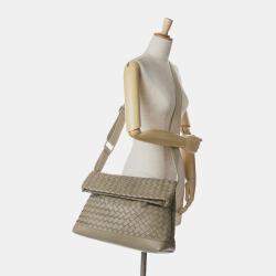 Pre Owned Bottega Veneta Beige Nappa Intrecciato Fold Over Crossbody