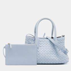 Pre Owned Bottega Veneta Blue Small Calfskin Intrecciato Pinacoteca Tote