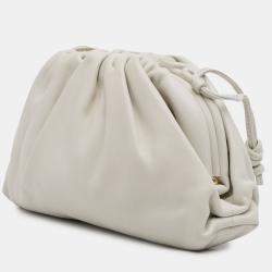 Pre Owned Bottega Veneta White Lambskin The Mini Pouch Crossbody