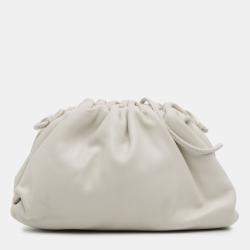 Pre Owned Bottega Veneta White Lambskin The Mini Pouch Crossbody