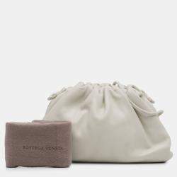 Pre Owned Bottega Veneta White Lambskin The Mini Pouch Crossbody