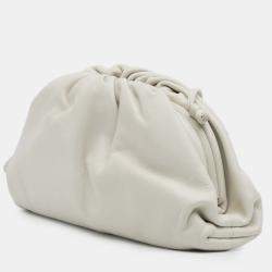Pre Owned Bottega Veneta White Lambskin The Mini Pouch Crossbody