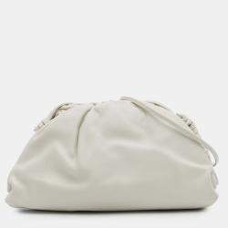 Pre Owned Bottega Veneta White Lambskin The Mini Pouch Crossbody