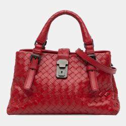 Pre Owned Bottega Veneta Red Mini Nappa Intrecciato Roma Satchel