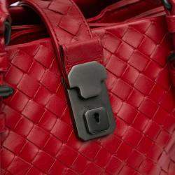 Pre Owned Bottega Veneta Red Mini Nappa Intrecciato Roma Satchel