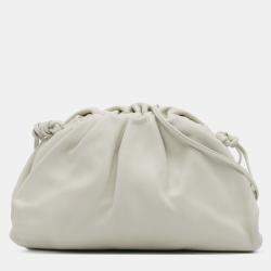 Pre Owned Bottega Veneta White Lambskin The Mini Pouch Crossbody