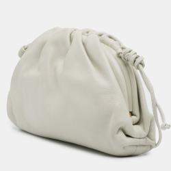 Pre Owned Bottega Veneta White Lambskin The Mini Pouch Crossbody