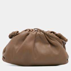 Pre Owned Bottega Veneta Brown Lambskin The Mini Pouch Crossbody
