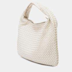 Pre Owned Bottega Veneta White Medium Nappa Intrecciato Veneta Hobo