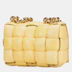 Pre Owned Bottega Veneta Yellow Nappa Intrecciato Padded Chain Cassette Satchel
