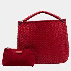 Pre Owned Bottega Veneta Red Nappa Intrecciato Tote