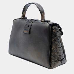 Pre Owned Bottega Veneta Brown Small Intrecciato Trimmed Metallic Nappa Grommet Piazza Satchel