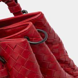 Pre Owned Bottega Veneta Red Mini Nappa Intrecciato Roma Satchel