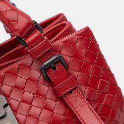 Pre Owned Bottega Veneta Red Mini Nappa Intrecciato Roma Satchel