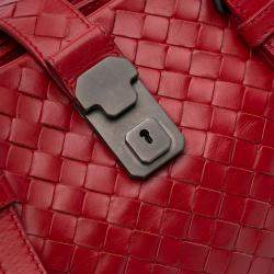 Pre Owned Bottega Veneta Red Mini Nappa Intrecciato Roma Satchel