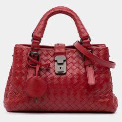 Pre Owned Bottega Veneta Red Mini Nappa Intrecciato Roma Satchel