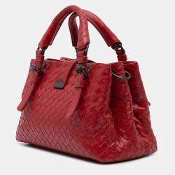 Pre Owned Bottega Veneta Red Mini Nappa Intrecciato Roma Satchel