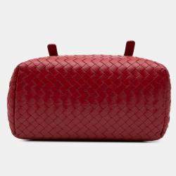 Pre Owned Bottega Veneta Red Mini Nappa Intrecciato Roma Satchel