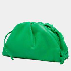 Pre Owned Bottega Veneta Green Lambskin The Mini Pouch Crossbody