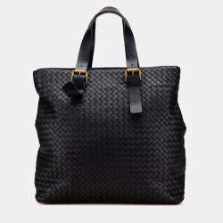 Pre Owned Bottega Veneta Black Nappa Intrecciato Belted Tote