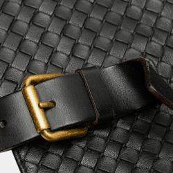 Pre Owned Bottega Veneta Black Nappa Intrecciato Belted Tote