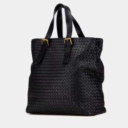 Pre Owned Bottega Veneta Black Nappa Intrecciato Belted Tote