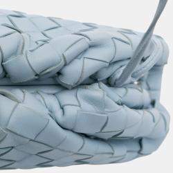 Pre Owned Bottega Veneta Blue Nappa Intrecciato The Mini Pouch Crossbody