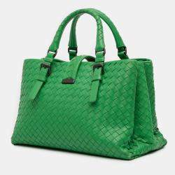 Pre Owned Bottega Veneta Green Small Nappa Intrecciato Roma Satchel