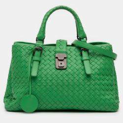 Pre Owned Bottega Veneta Green Small Nappa Intrecciato Roma Satchel