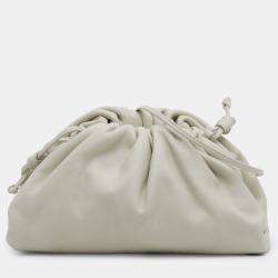 Pre Owned Bottega Veneta White Lambskin The Mini Pouch Crossbody
