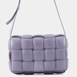Pre Owned Bottega Veneta Maxi Intrecciato Padded Cassette Shoulder Bag Purple Leather