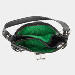 Pre Owned Bottega Veneta Flap Buckle Shoulder Bag Black Nylon Leather